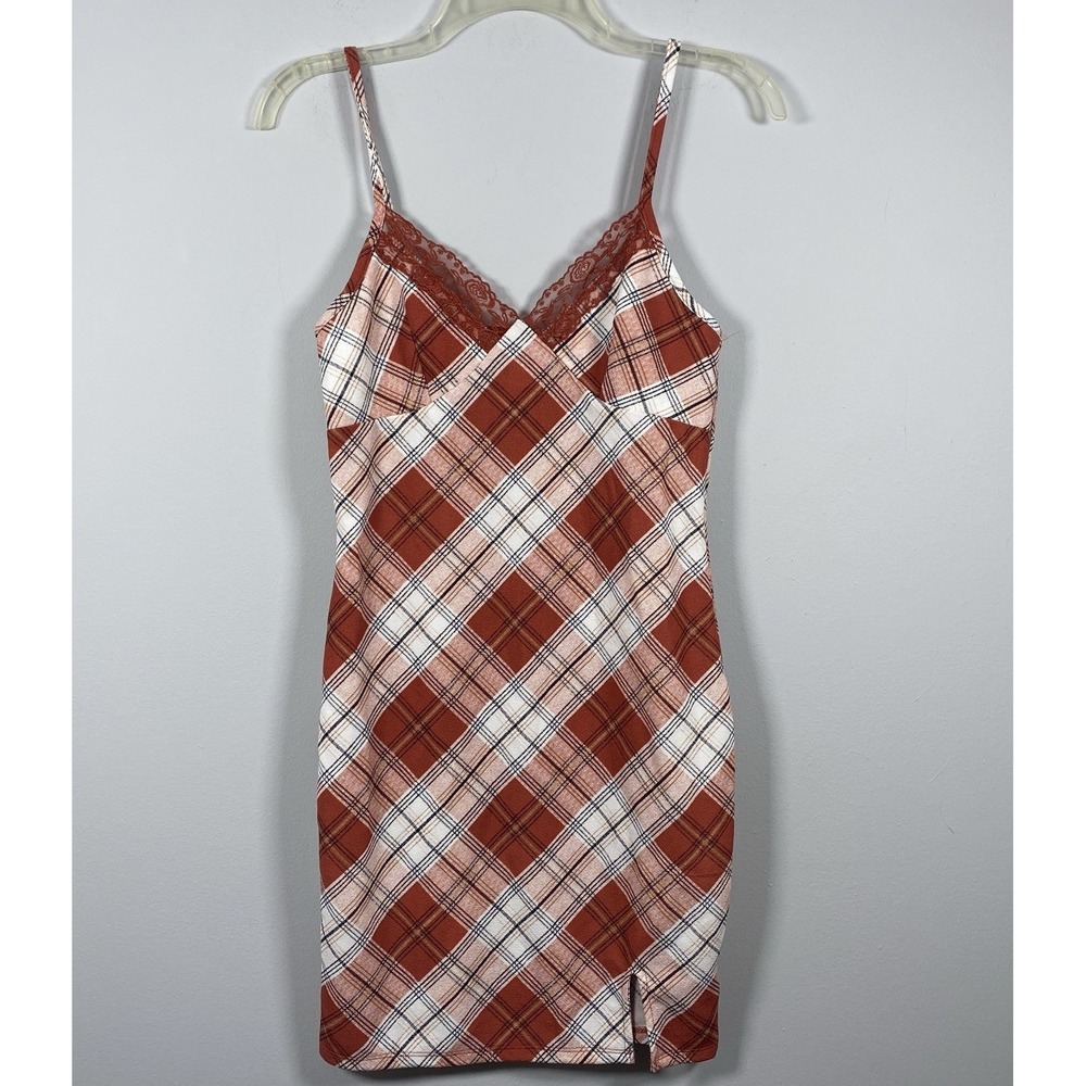 No Boundaries Juniors Babydoll Mini Sun Dress Size M 7 / 9 90's Y2K Plaid Lace